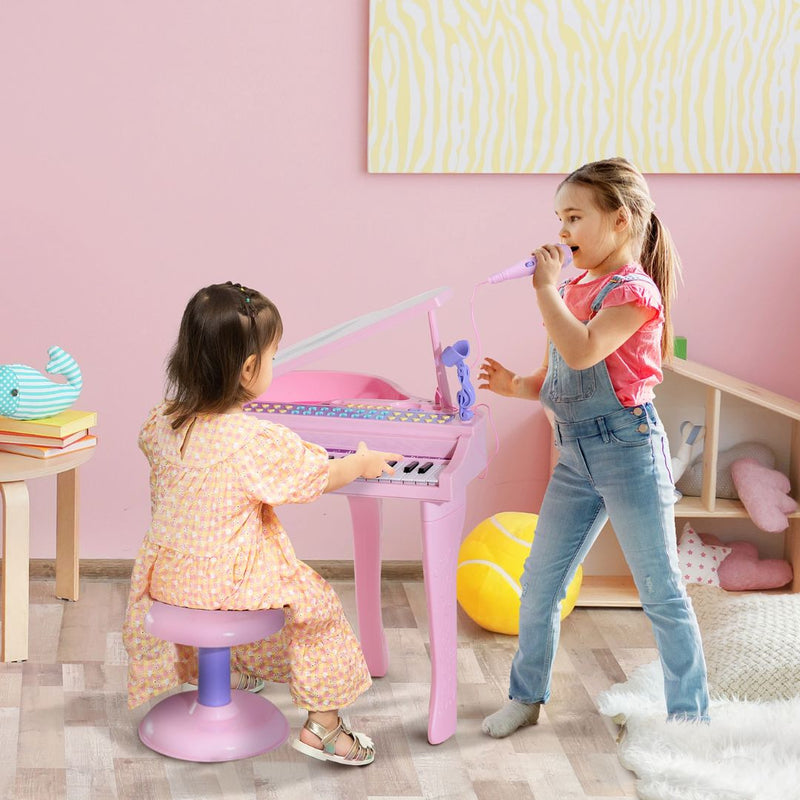 Mini Grand Piano Electronic Keyboard for Kids w/ 37 Keys and Microphone - Pink