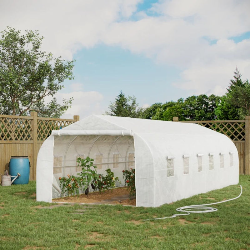 26' x 10' x 7' Extra Large Walk-In Portable Greenhouse with Peaked Roof - White