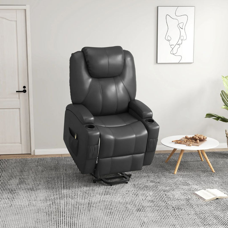 Harmond Grove Electric Lift Assist Recliner Chair with Cup Holders and Remote in Grey Faux Leather