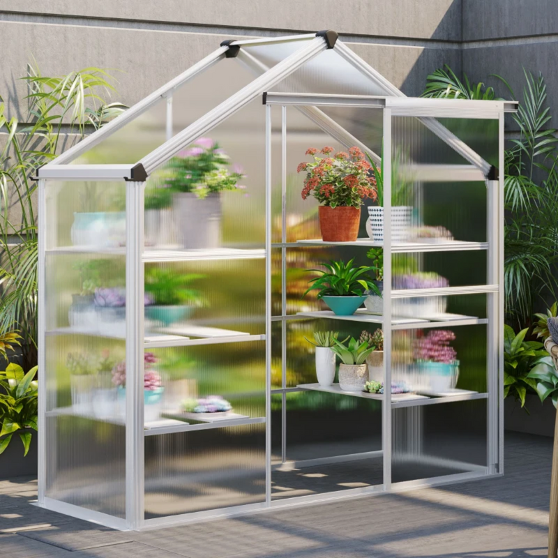 6.3' x 2.3' Walk-In Aluminum Frame Greenhouse with 3 Tier Shelving - Silver