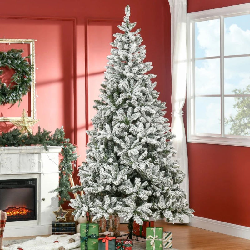 7.5ft Artificial Flocked Pine Christmas Tree with Steel Base and 1300 Branches