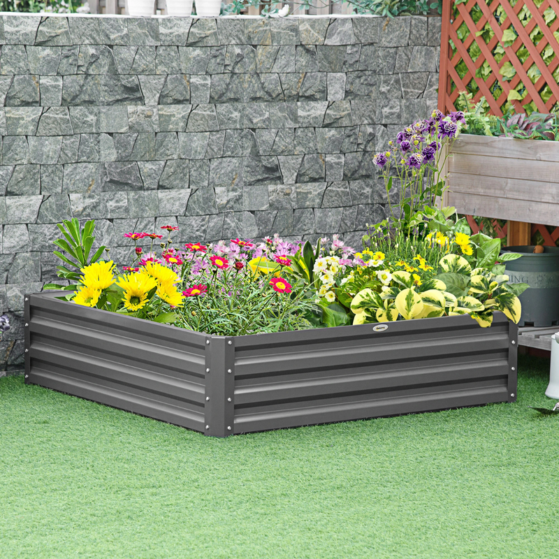 4' x 4' Raised Garden Bed Planter Box Galvanized Steel 12in Deep - Light Grey