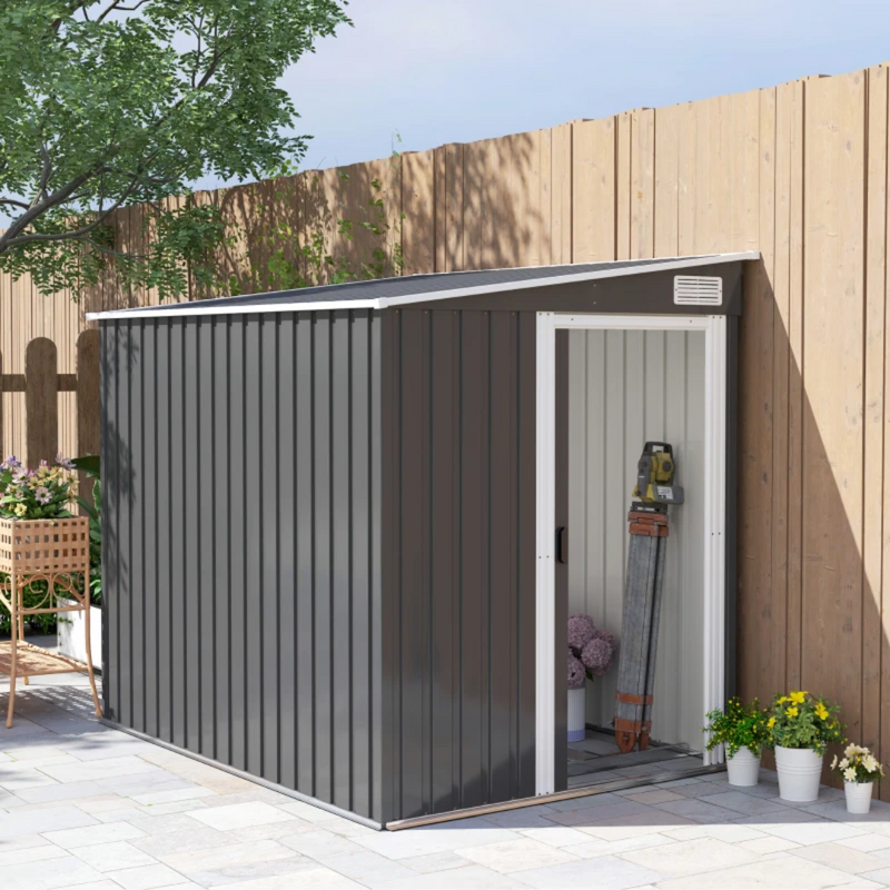 5' x 7' Galvanized Lean-To Storage Shed with Sliding Door - Dark Grey