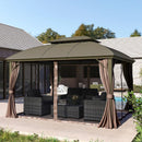 Gazebos, Umbra Valley 10' x 12' Hard Top Gazebo with Vented Steel Roof, Curtains and Mesh Sidewalls - Seasonal Overstock