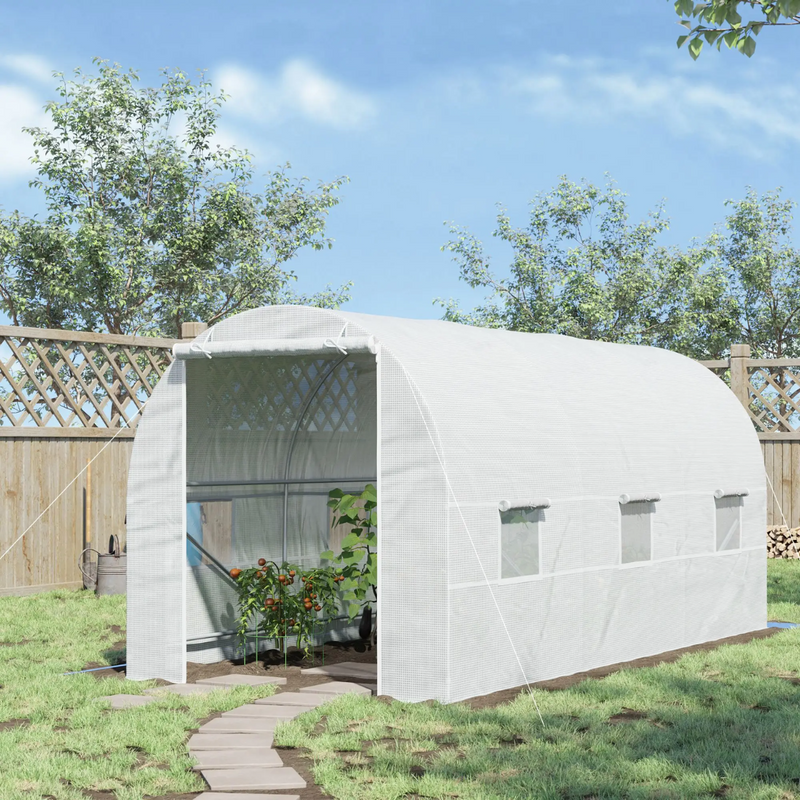 14.6' x 6.6' Walk-In Portable Plastic Cover Garden Greenhouse, Round Top, Steel Frame - White