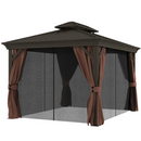 Gazebos, Tamerlaine 10' x 12' Steel Roof Outdoor Gazebo Shelter with Vented Roof and Aluminum Frame - Brown - Seasonal Overstock