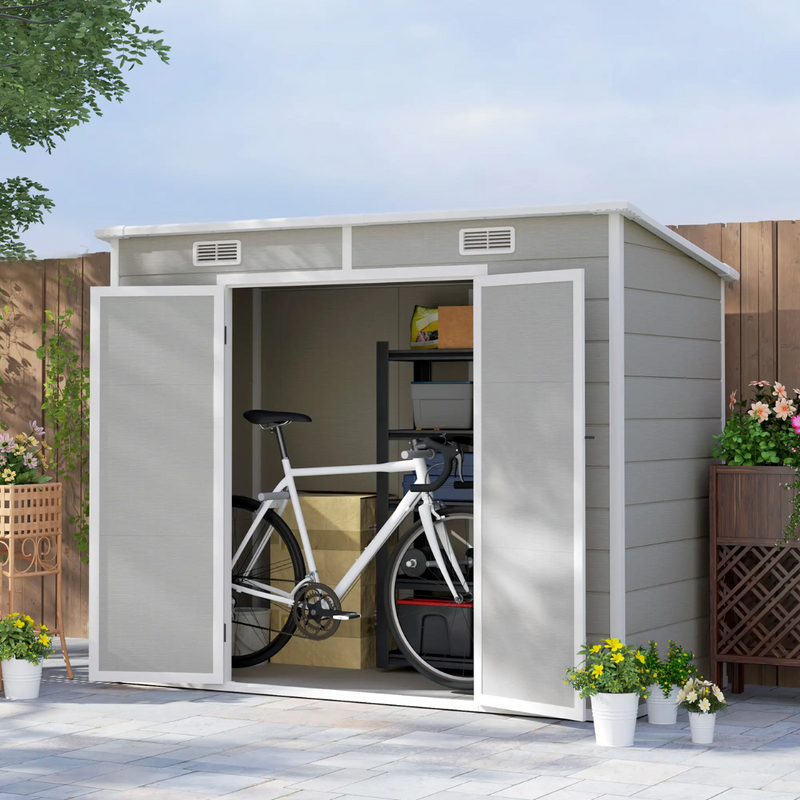 8' x 4' Polypropylene Resin Plastic Garden Shed with Dual Swing Doors - Grey