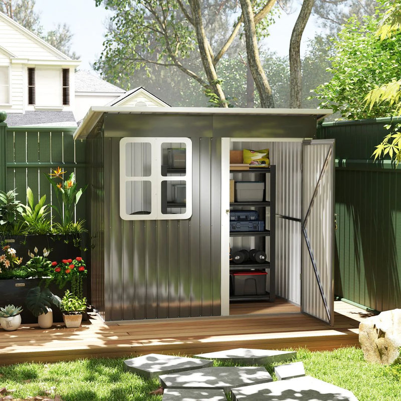 7' x 4' Outdoor Garden Storage Shed with Swing Door and Window - Grey