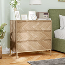 Blessed Creek 3-Drawer Herringbone Dresser for Bedroom - Natural Wood