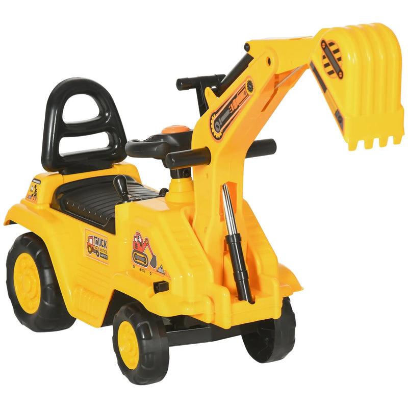 3-in-1 Ride-On Toy Excavator Digger Self-Push Car for Kids for 18 Months and Up