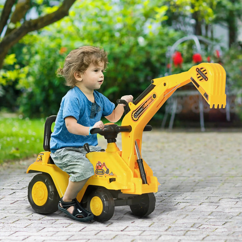 3-in-1 Ride-On Toy Excavator Digger Self-Push Car for Kids for 18 Months and Up