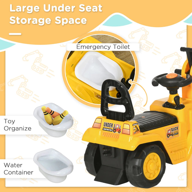 3-in-1 Ride-On Toy Excavator Digger Self-Push Car for Kids for 18 Months and Up