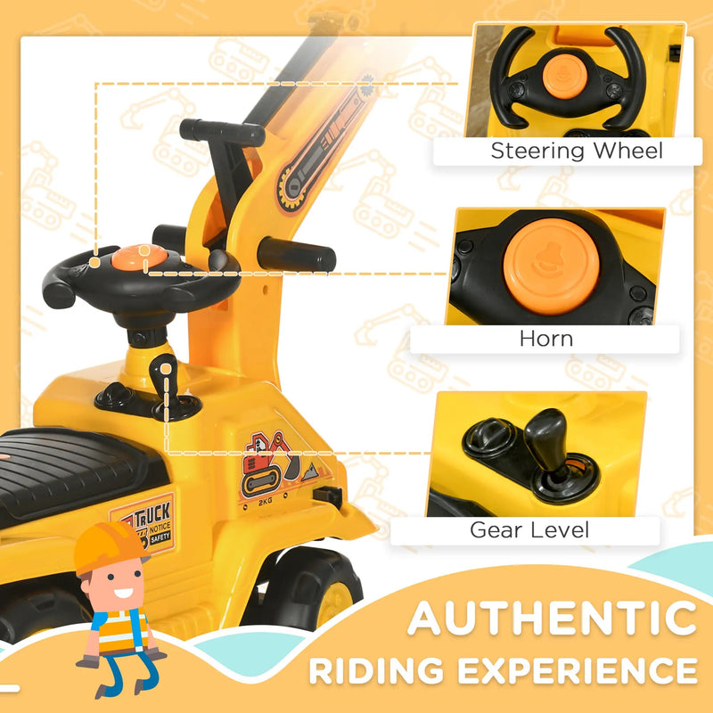 3-in-1 Ride-On Toy Excavator Digger Self-Push Car for Kids for 18 Months and Up