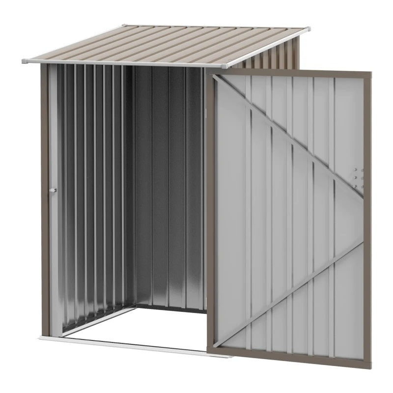 3.3' x 3.4' Lockable Lean-to Steel Storage Shed - Brown & White