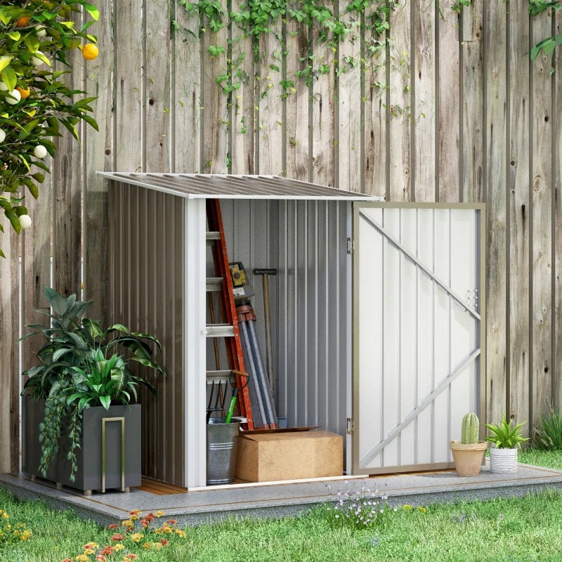 3.3' x 3.4' Lockable Lean-to Steel Storage Shed - Brown & White