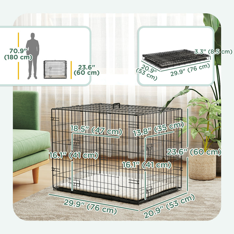 30" Medium Folding Steel Dog Crate with Removable Tray for Dogs up to 22lbs