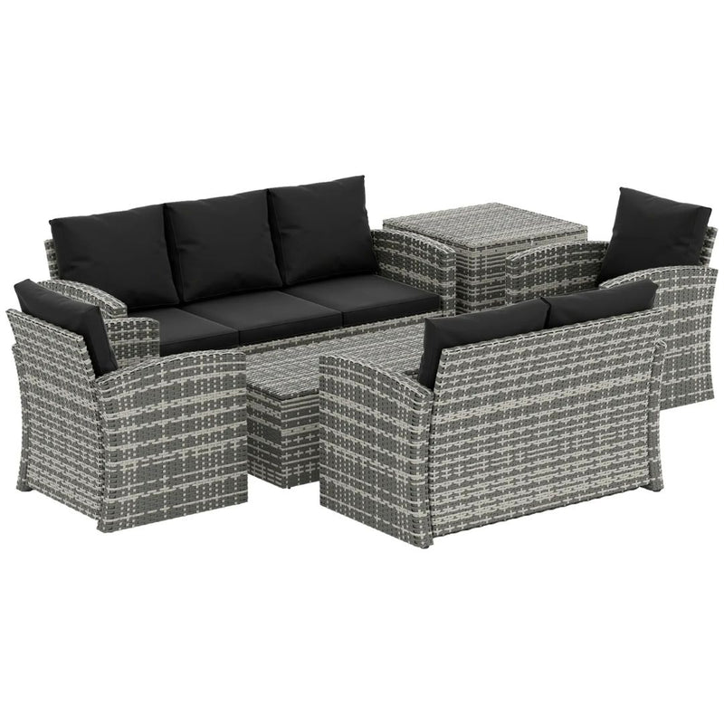 Patio Furniture, Cinder Valley 6pc Patio Set with Sofa, Loveseat, Chairs & Tables - Black - Seasonal Overstock