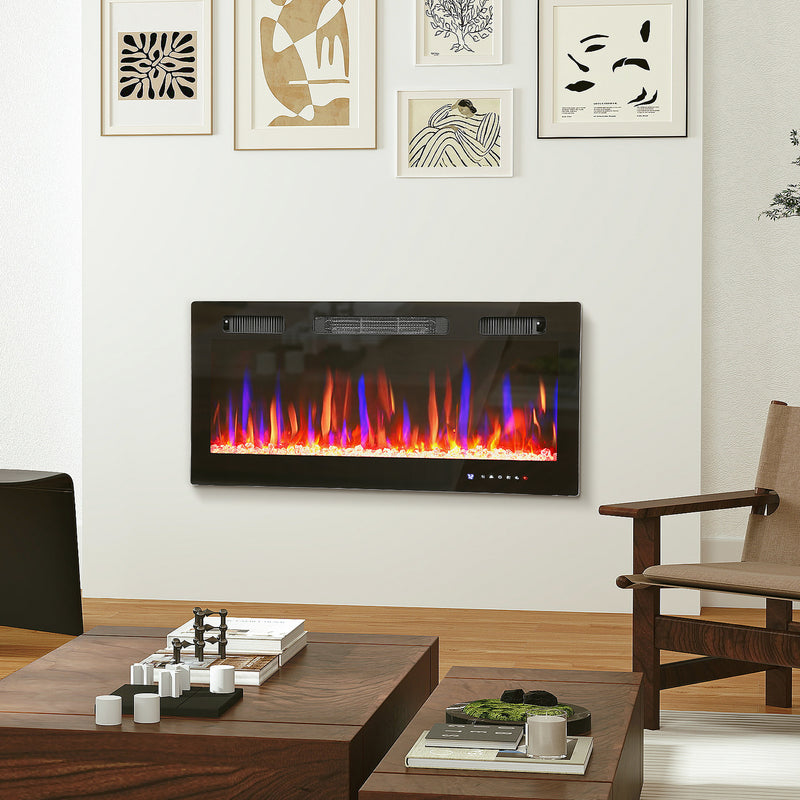 36" Thin Profile Electric Fireplace, 1500W Heater, Wall Mounted or Freestanding Type with Remote and Timer
