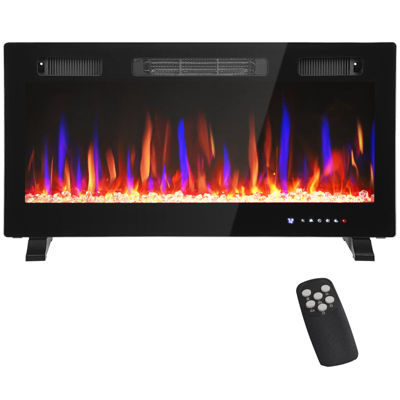 36" Thin Profile Electric Fireplace, 1500W Heater, Wall Mounted or Freestanding Type with Remote and Timer