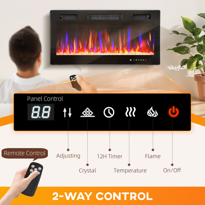 36" Thin Profile Electric Fireplace, 1500W Heater, Wall Mounted or Freestanding Type with Remote and Timer