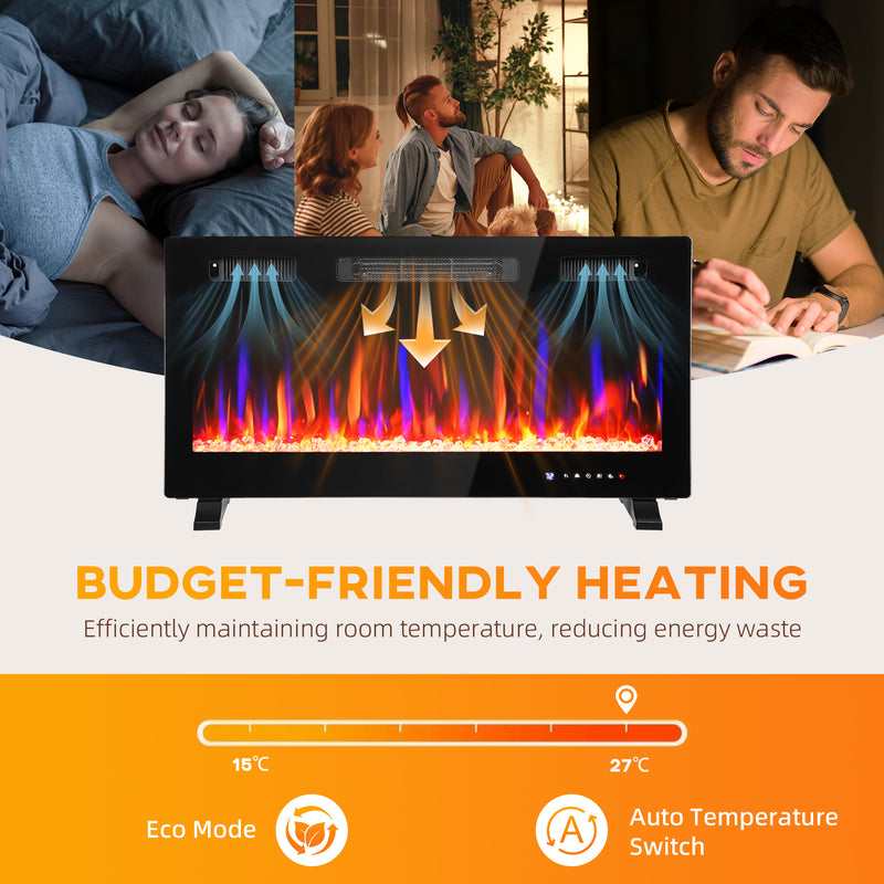 36" Thin Profile Electric Fireplace, 1500W Heater, Wall Mounted or Freestanding Type with Remote and Timer