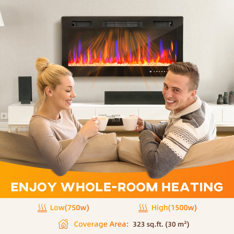 36" Thin Profile Electric Fireplace, 1500W Heater, Wall Mounted or Freestanding Type with Remote and Timer