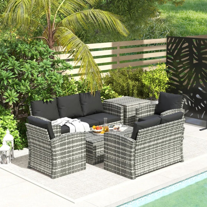 Patio Furniture, Cinder Valley 6pc Patio Set with Sofa, Loveseat, Chairs & Tables - Black - Seasonal Overstock