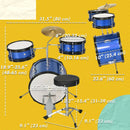 Musical Instruments, 7pc Beginner Blue Drum Set for Kids with Thrown, Cymbal, Pedal and Drumsticks - Seasonal Overstock