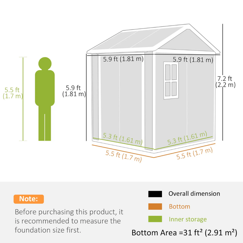 6' x 6' Polypropylene Resin Plastic Garden Shed with Dual Swing Doors - Grey