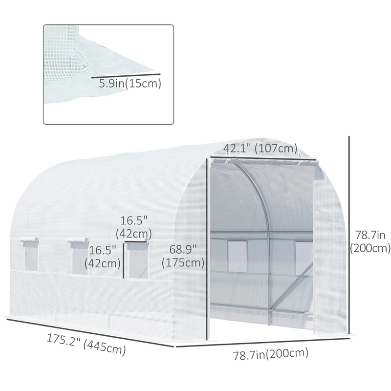 14.6' x 6.6' Walk-In Portable Plastic Cover Garden Greenhouse, Round Top, Steel Frame - White