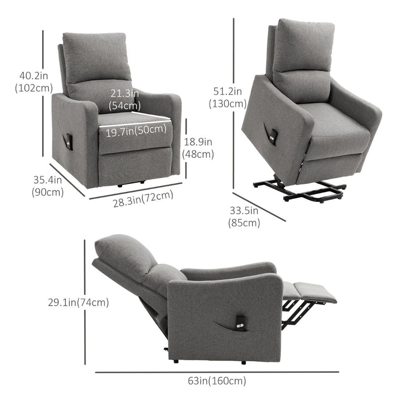 Fynn Grey Electric Powered Lift Assist Recliner Sleeper Chair