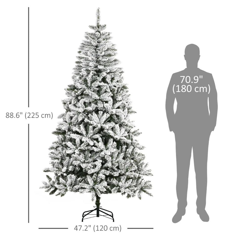 7.5ft Artificial Flocked Pine Christmas Tree with Steel Base and 1300 Branches