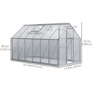 6' x 12' Large Walk-In Greenhouse with Aluminum Frame and Polycarbonate Panels, Sliding Door - Silver