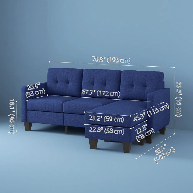 Carmen 77" Dark Blue Upholstered Reversible Sectional Sofa