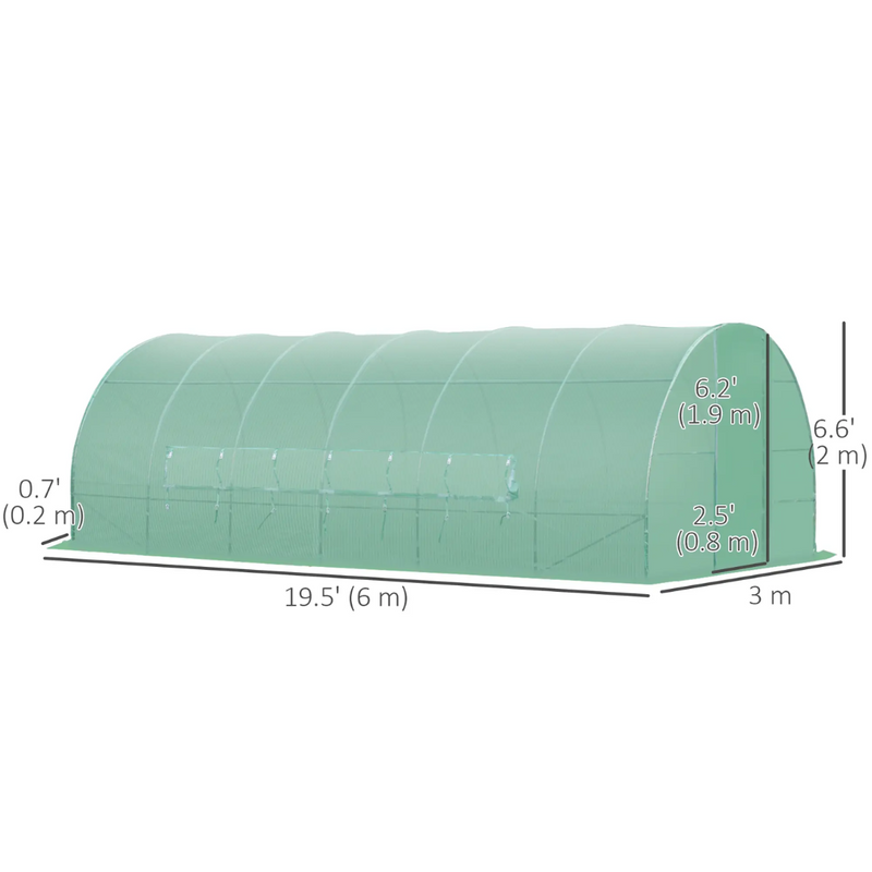 20' x 10' Walk-In Plastic Cover Garden Greenhouse, Round Top, Steel Frame, Swing Door, Green