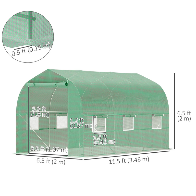 6.6' x 11.4' Walk-In Portable Plastic Cover Garden Greenhouse, Peaked Roof, Steel Frame, Green