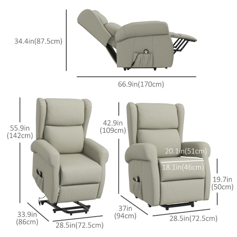 Sling River Wingback Lift Assist Recliner Chair with remote Control - Cream White