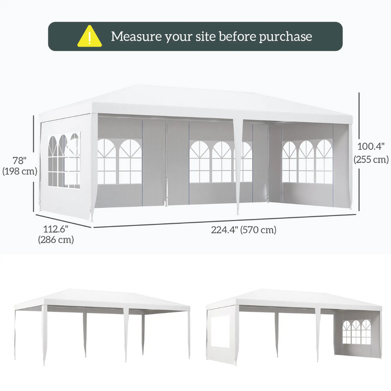 19' x 9.5' Portable Event Canopy Party Tent Outdoor Sun Shade with 4 Wall Panels - White