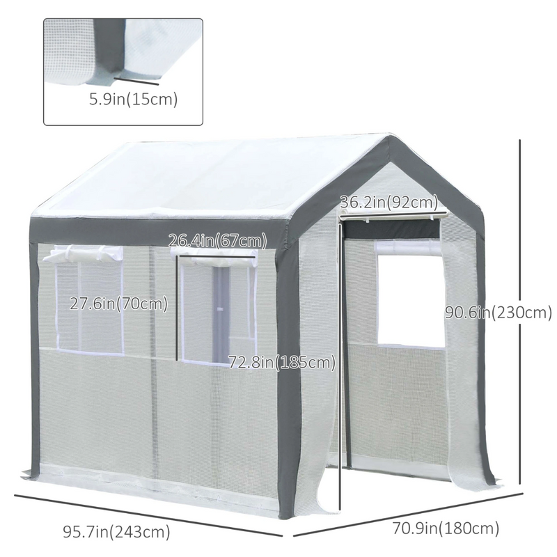 8' x 6' Heavy Duty Walk-In Plastic Cover Garden Greenhouse, Peaked Roof, Steel Frame, White