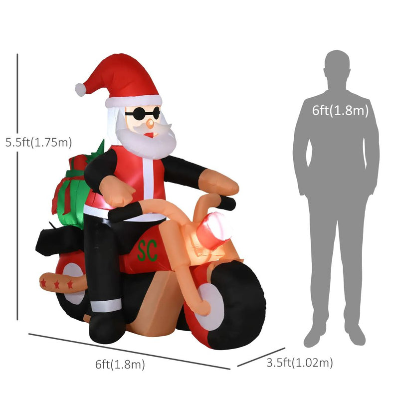 Inflatable Santa on a Motorcycle 5.5ft Tall with LED Lights for Indoor Outdoor Christmas Display