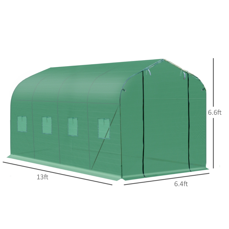 13' x 6.5' Walk-In Portable Plastic Cover Greenhouse with Peaked Steel Frame - Green