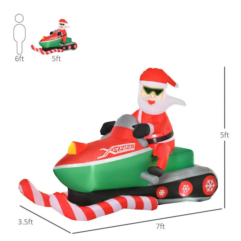 Inflatable Santa on a Snowmobile 5.2ft Tall with LED Lights for Indoor Outdoor Christmas Display