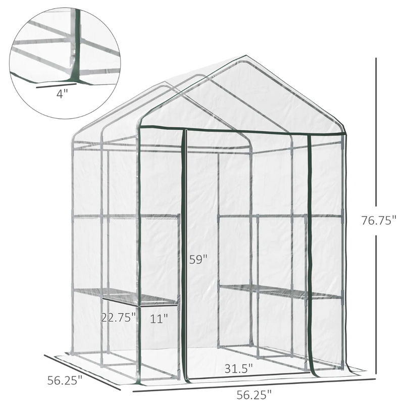 4.7' x 4.7' Portable Walk-In Greenhouse with 8 Shelves and Zipper Doors