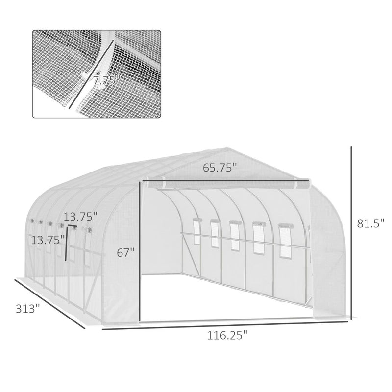 26' x 10' x 7' Extra Large Walk-In Portable Greenhouse with Peaked Roof - White