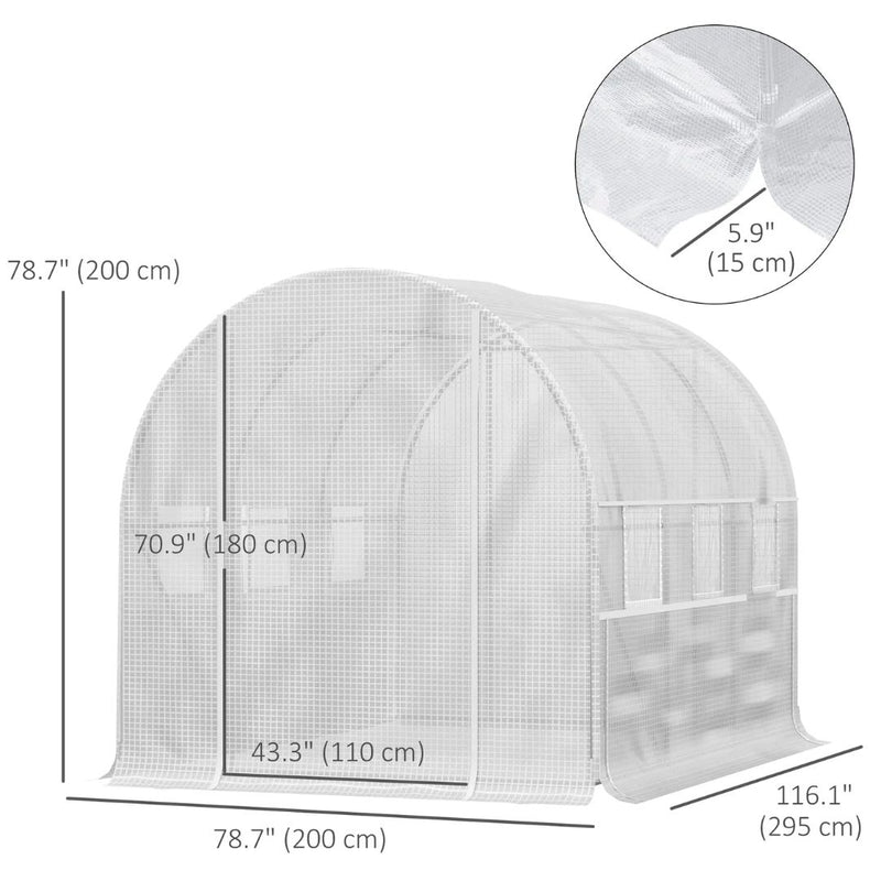 10' x 6.6' Walk-In Portable Tunnel Greenhouse with Roll-Up Side Walls - White