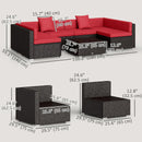 Patio Furniture, Peace River 7 Pc Rattan Wicker Modular Outdoor Furniture Sectional Sofa Set - Red / Brown - Seasonal Overstock