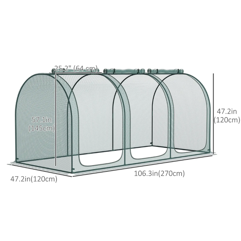 9' x 4' Mesh Garden Protection Crop Cage Cover with 3 Zipper Doors - Green