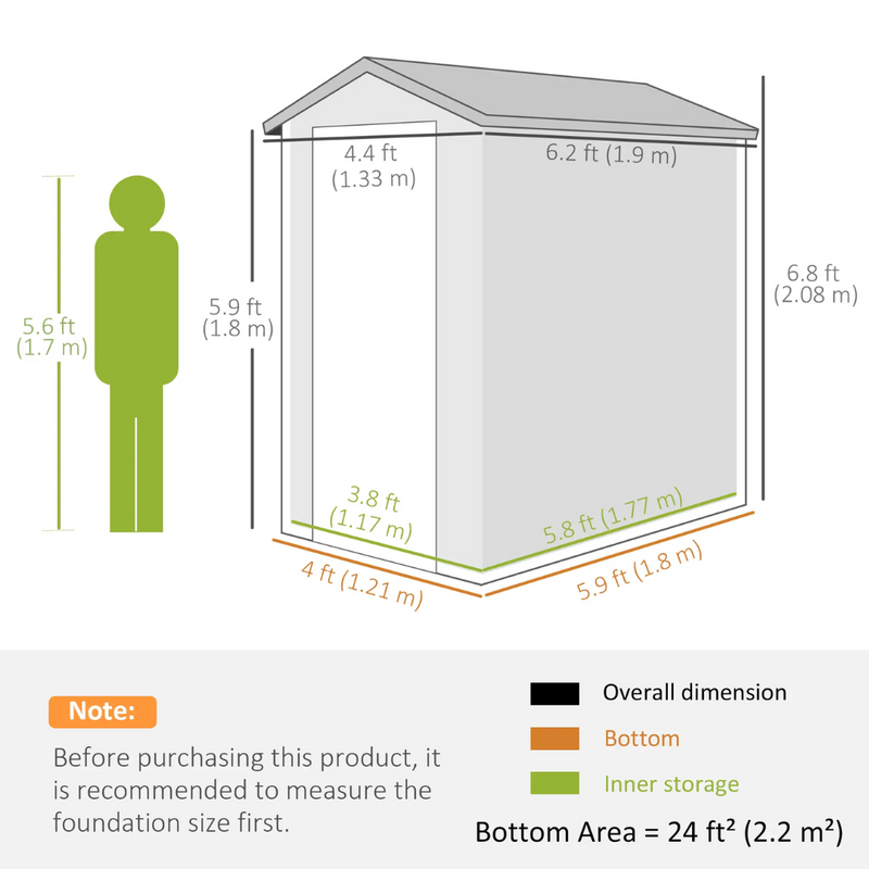 4.5' x 6' Resin Plastic Outdoor Storage Shed with Swing Door and Latch - Grey