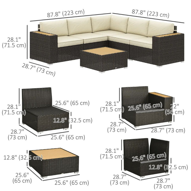 Chestnut Cove 6pc Modular Outdoor Patio Set Sectional Sofa - Khaki Brown