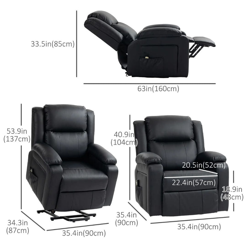 Luxharbor Lane Powered Lift Assist Recliner Chair with Remote Control - Black Faux Leather